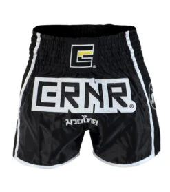Combat Corner Black/White CRNR Muay Thai Shorts 9 Combat Corner Black/White CRNR Muay Thai Shorts -Boxing Martial Arts Shop CRNR MUAY THAI SHORTS BLACK WHITE FRONT 600x675 1
