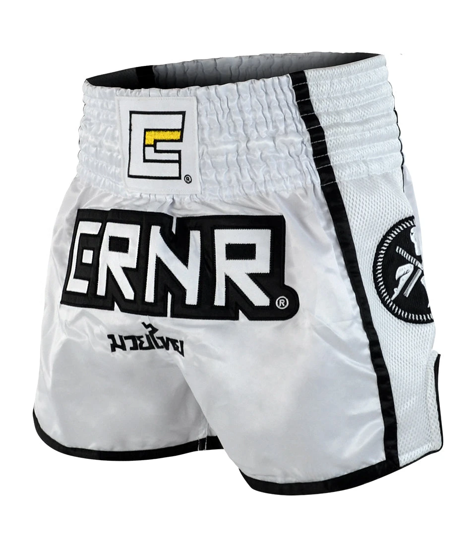 Combat Corner White/Black CRNR Muay Thai Shorts
