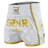 Combat Corner White/Gold CRNR Muay Thai Shorts 2 Combat Corner White/Gold CRNR Muay Thai Shorts -Boxing Martial Arts Shop CRNR MUAY THAI SHORTS WHITE GOLD ANGLE