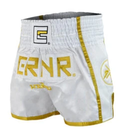 Combat Corner White/Gold CRNR Muay Thai Shorts